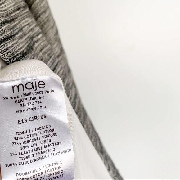 Maje Circus Grey Tweed Linen Blend Leather trim Jacket - Picture 7 of 8